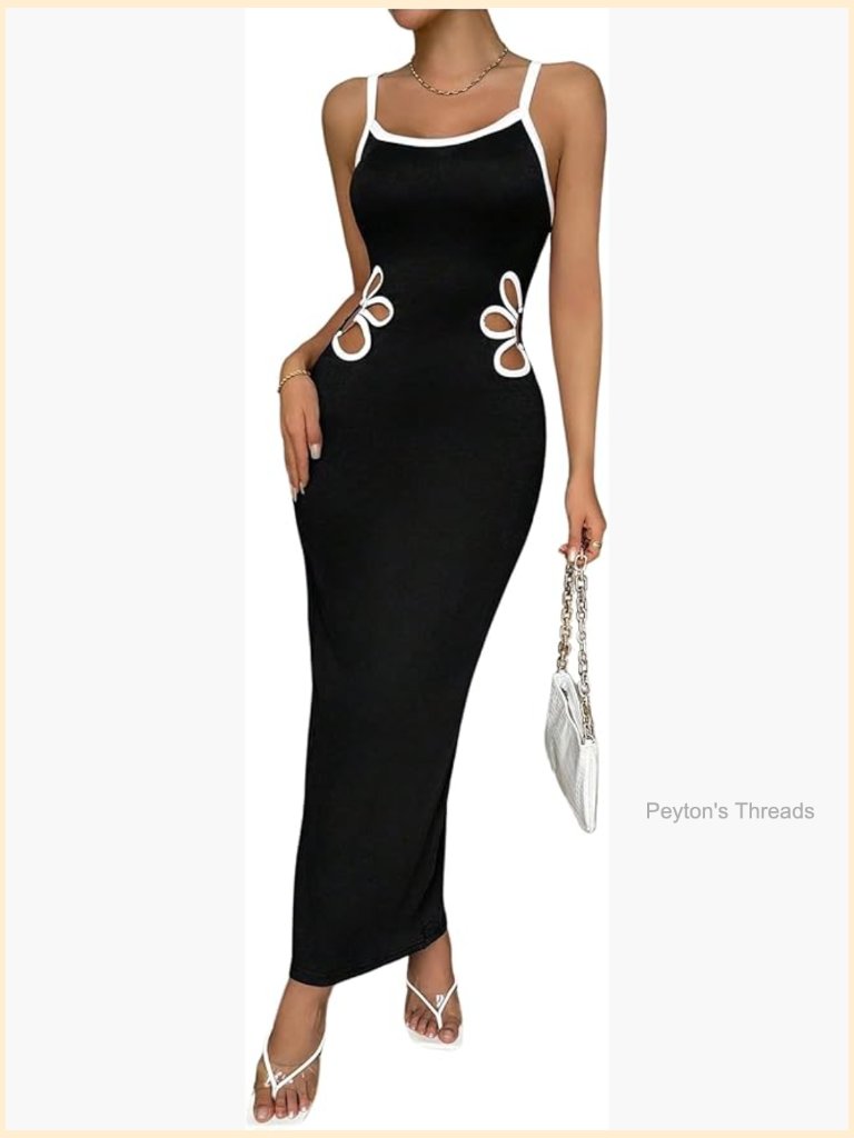 Women's Floral Cut Out Bodycon Maxi Dress Split Backless Sleeveless Cami